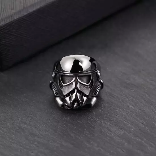 Storm Trooper Warrior Helmet Ring Stainless Steel War Robot Biker Punk Men Ring