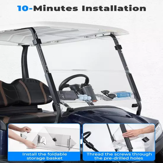 Golf Cart Folding Windshield W/ Storage basket for Club Car Precedent 2004-2024