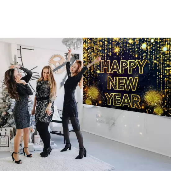 Happy New Year Banner 2024 Fabric,72 x44 Inch New Year Backdrop for Party, Ho...