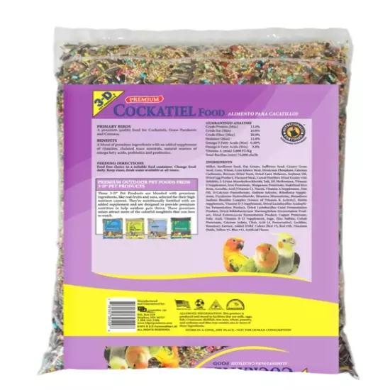 3-D Pet Products Premium Cockatiel Mix Bird Food Seeds with Probiotics 9lb