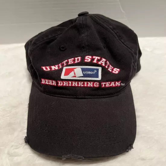 USBDT Cap United States Beer Drinking Team Adjustable Distressed Black Hat EUC