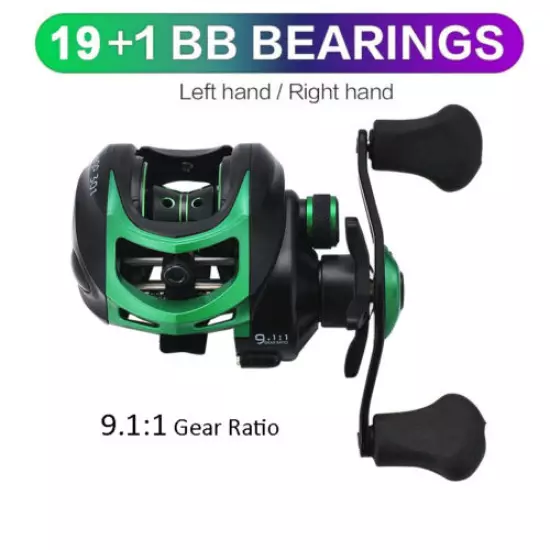 Bait Casting Fishing Reel Fresh Salt Water 20 Ball Bearings 9.1:1 with 18lb Drag