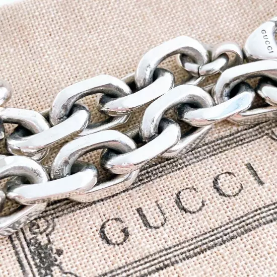 Gucci Silver 925 Interlocking GG Bracelet Men's SB81 Used