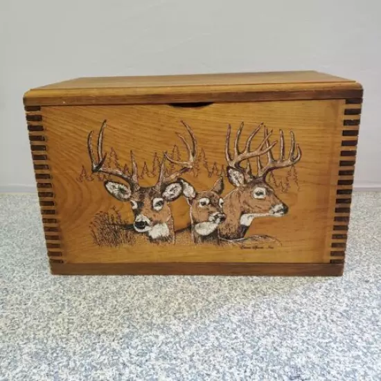 Wooden Dovetail Crate Box With Lid Man Cave Rustic Primitive Hunting Ammo Box