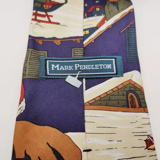 Mark Pendleton CHRISTMAS SANTA on Roof w Toys Blue Vintage POLYESTER Necktie