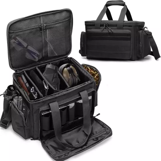 Tactical Range Bag, Pistol Shooting Range Luggage Bag for 4 Handguns, 6X Magazin