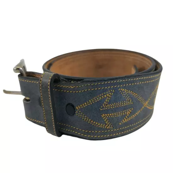 Tony Lama Western Belt Blue Leather Yellow Stitching C46666 Sz 32