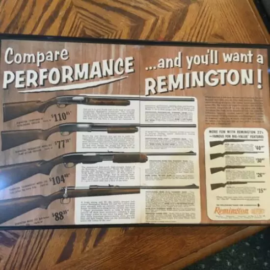 VINTAGE Remington large shotgun and rifle add from the 50s 12x17" framed