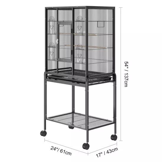 53'' Rolling Metal Birdcage with Rolling Stand and Castor Wheels, Parrot Cage wi