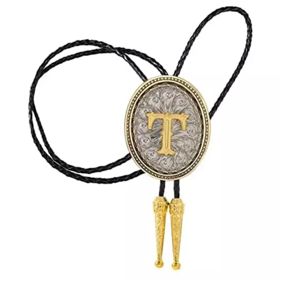 Bolo tie for Men Western Cowboy Golden Initial Letter A to Z Costume Bolo ties