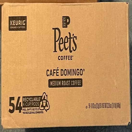 54-Ct Peet's Coffee Medium Roast K-Cup Pods Cafe Domingo BB 10/24