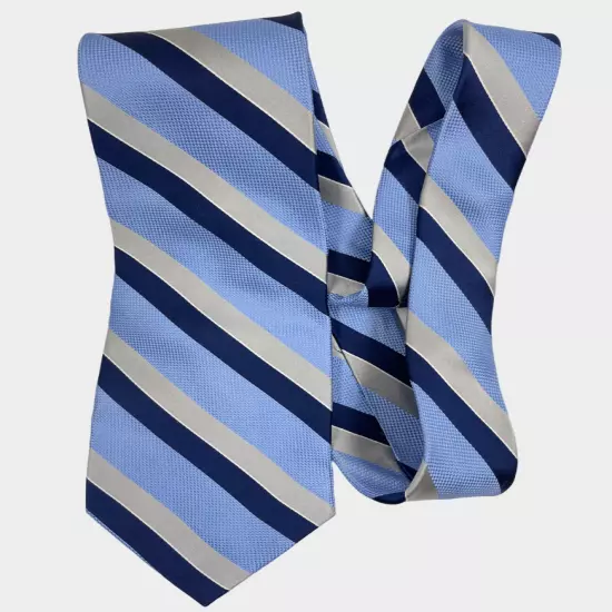 Calvin Klein Blue Gray Striped Regimental Repp Silk Tie Men's 3.8" x 57"