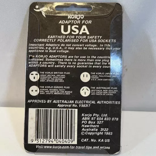 NEW Korjo Canada Adapter and USA Adaptor Plug from AU NZ to USA Power Socket