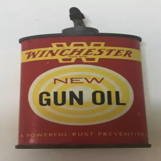 Vintage 1940s WINCHESTER Gun Oil Can Tin w Lead Top, NEW GUN OIL Hunting Display