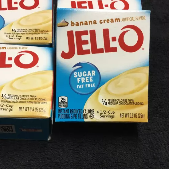 Jell-O Banana Cream Sugar Free Instant Pudding/Pie Filling . 4-Pack. Exp. 2/2025