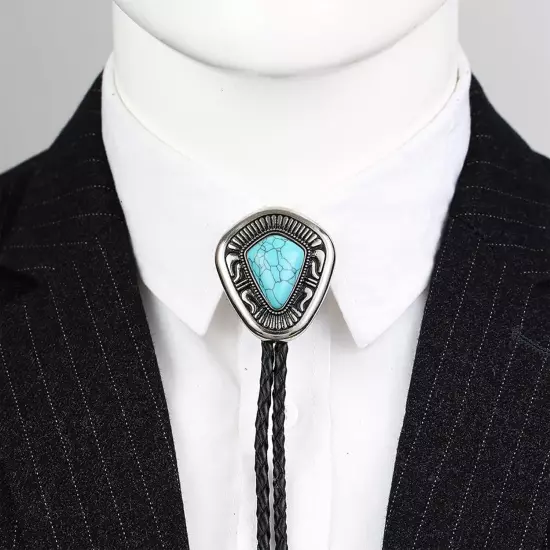 Turquoise Bolo Tie for Men, Leather Braided Tie-exquisite 