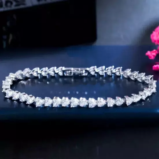 9Ct Heart Cut Lab-Created Diamond Tennis Bracelet in 14K White Gold Plated