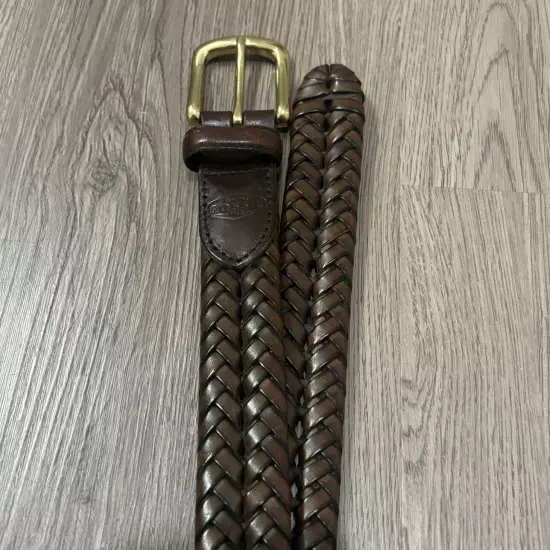 Fossil Genuine Leather Brown Woven Braided Belt Brass Buckle Men’s Size 32