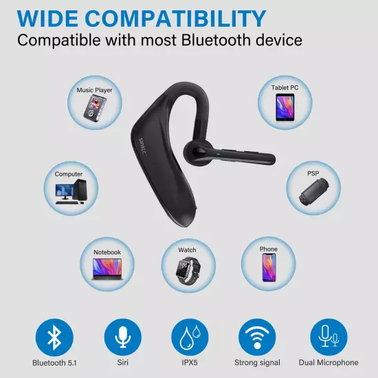 SUNITEC Bluetooth Headset,Dual Microphone Wireless Headset with USB Dongle fo...