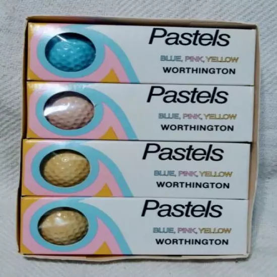 NIB NOS Vtg Worthington Pastels Blue Pink Yellow Golf Balls Dozen With Box