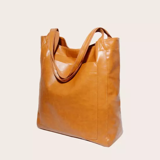 Soft Leather Tote Shoulder Bag, Waxed Leather Large Capacity Vintage Handbag Bag