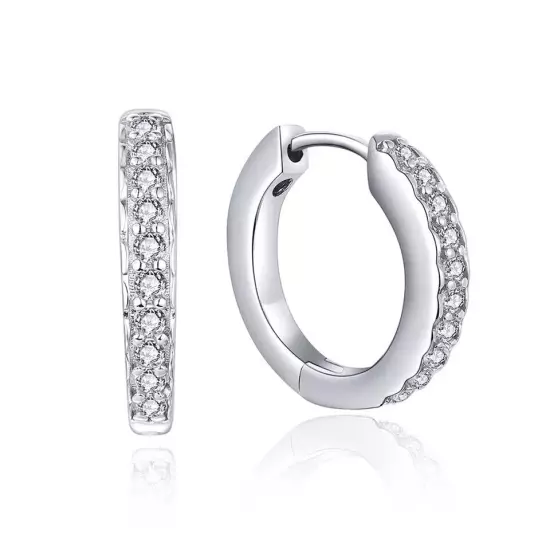 925 Sterling Silver Plated CZ Cubic Huggie Hoop 12mm Small Earrings Men Women P1