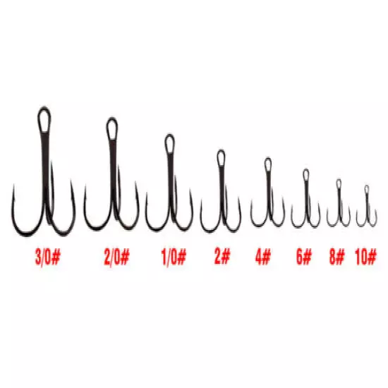 100pcs 1/0#-14# Fishing Hook Sharpened Treble Hooks Stainless Barb Hook Size