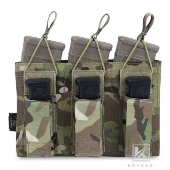 KRYDEX MOLLE Triple Open Top 5.56 & Pistol Magazine Pouch Tactical Mag Carrier