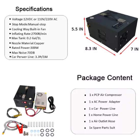 PCP Air Compressor for Air Rifle Airgun With Transformer High Pressure 12V /220V