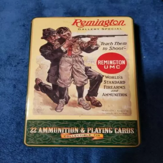 Remington Gallery Special Teach Them To Shoot Collecible Tin With Playing Cards