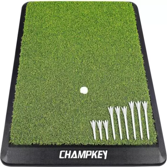 CHAMPKEY Premium Turf Golf Hitting Mat|Come with 1 Rubber Tee and 9 Plastic Tees