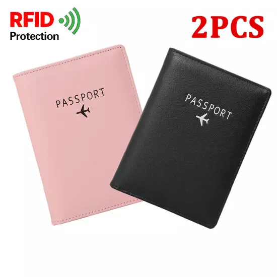 2Pcs Slim Leather Travel Passport Wallet RFID Blocking ID Card Case Cover