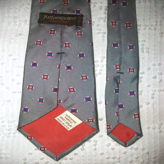 Yves Saint Laurent YSL Vintage Gray Geometric Silk Necktie