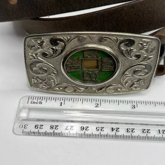 Belt Buckle Ming Dynasty Coin Silver Elaborate Brown Leather Belt Stamped W