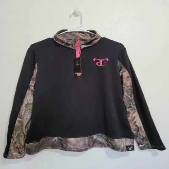 NWT True Timber Women's Sweater Long Sleve Camo Print Pullover Zipper. Size L 