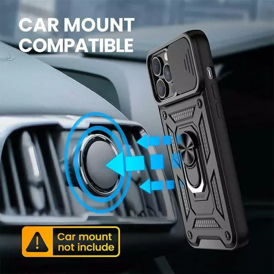 For iPhone 16 15 14 13 12 11 Hybrid Shockproof Case Camera Lens Cover Ring Stand