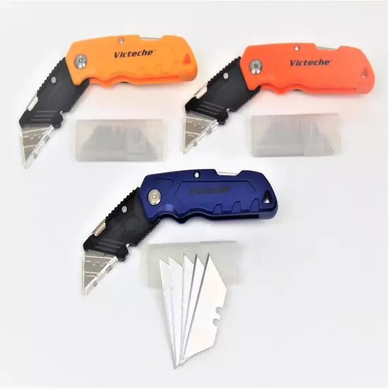 3PC Folding Lock-back Utility Knife With 24 Blades 3 Colors