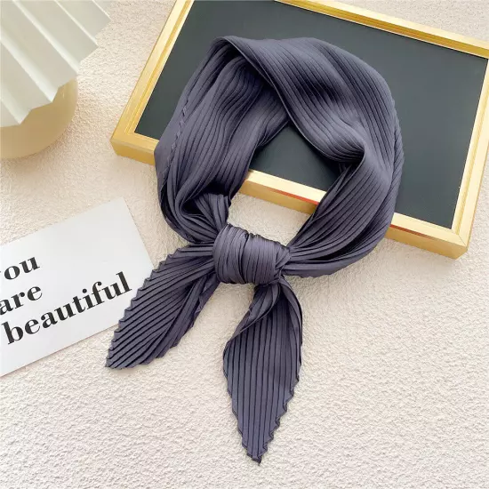 Women's Square Silk Pleated Head Hair Neck Scarf Satin Neckerchief Scarf