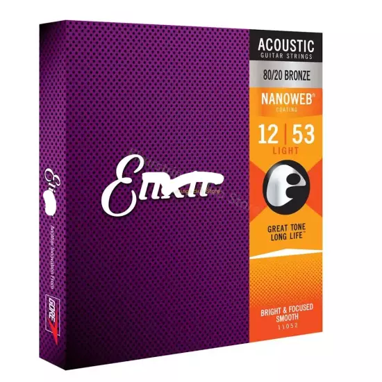 3 Set Of Elixirr 11052 Nanoweb 80/20 Bronze Light Acoustic Guitar Strings 12-53