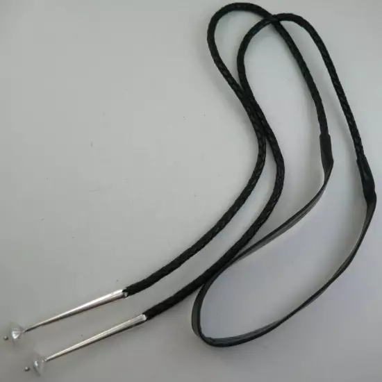 Comfort Black Leather Flat Neck 6 Ply Bolo Tie Cord & Large Sterling Silver Tips