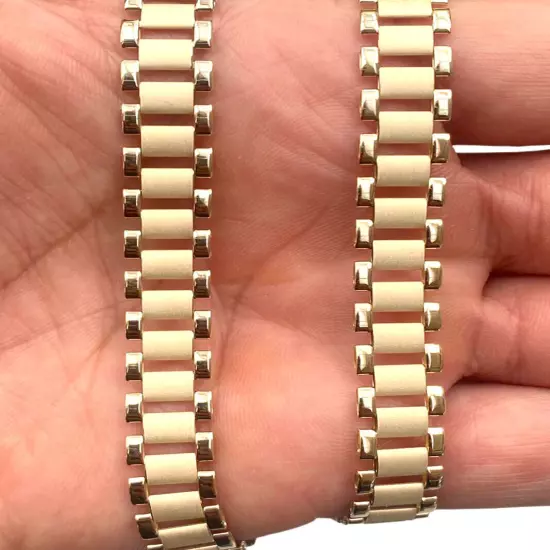 10kt Yellow Gold Oyster Link Chain Necklace Bracelet Men's Women 10mm SZ 8"-30"