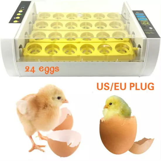 24 Eggs Dual Power Supply Turning Incubators Digital Poultry Chicken Hatcher