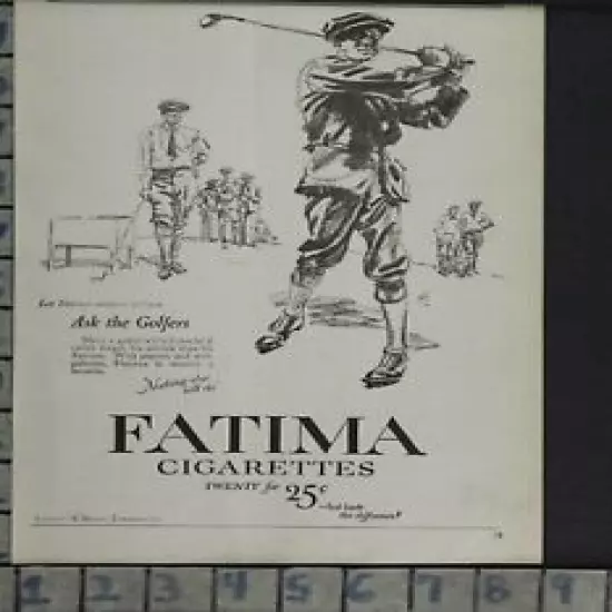 1921 FATIMA CIGARETTE CLUB GREEN GOLF SPORT GAME VINTAGE AD ZK75