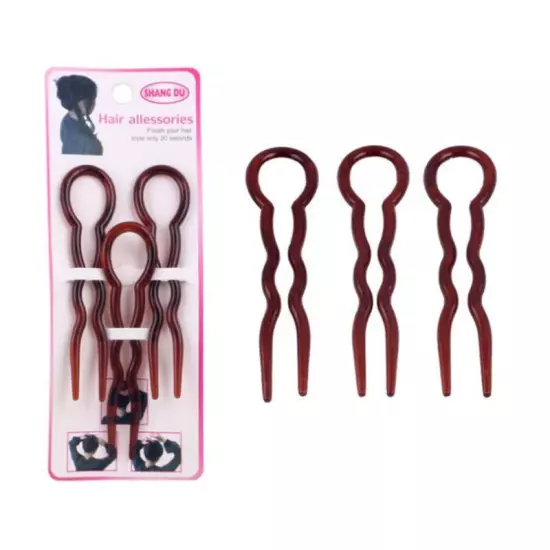 9/15 Pcs U-shaped Bun Hair Pin Clip Grips Brown Wavy Salon Hairpins