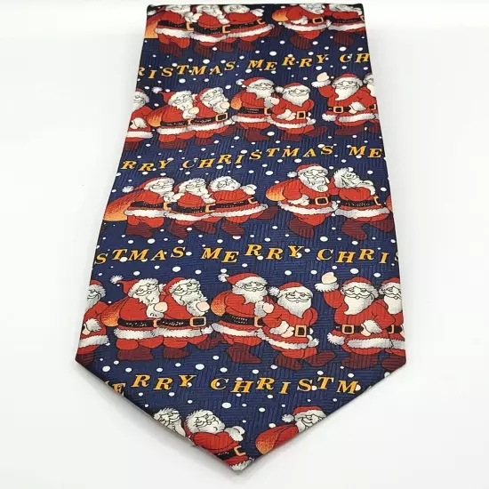 Merry Christmas Santa Blue Necktie Polyester Classy Business Style Vintage Korea