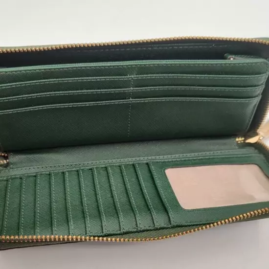 Michael Kors Wallet Zip Around Pebbled Leather Coin Purse Travel Organizer Green