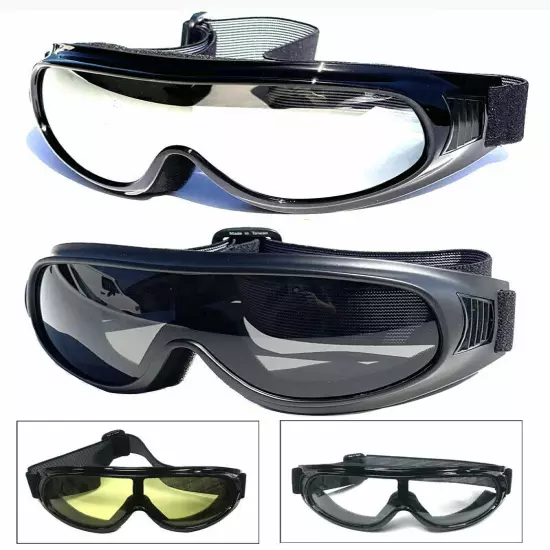 MOTORCYCLE GOGGLES FIT OVER PRESCRIPTION GLASSES SIDE VENTS CHOICE LENS COLOR 