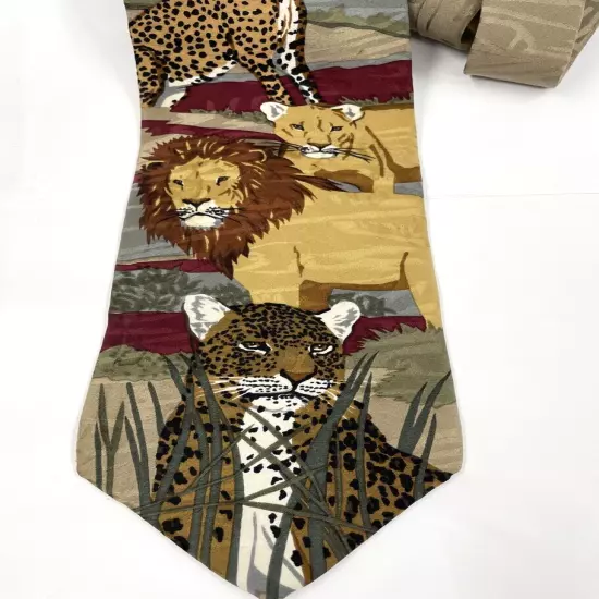 Lion Leopard Cheeta WWF World Wildlife Fund African Wilderness Silk Tie Necktie