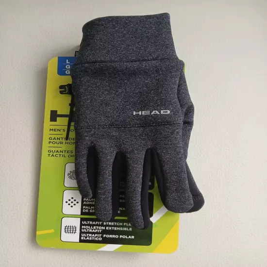 HEAD MEN'S TOUCHSCREEN RUNNING GLOVES GRAY / BLACK Sz Large NEW!