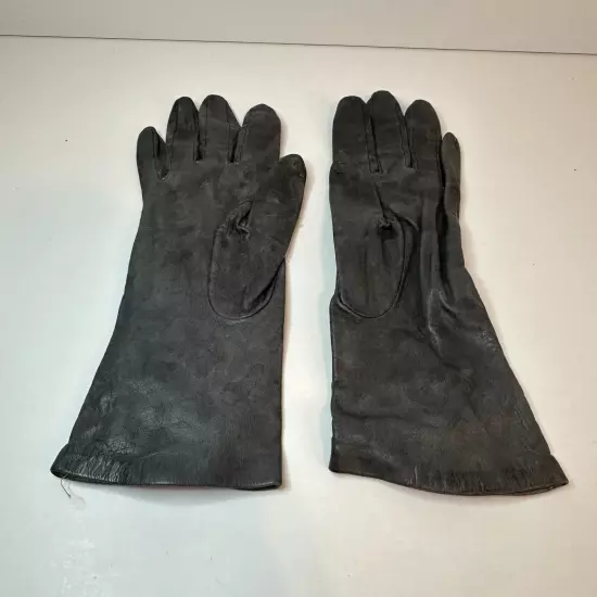 Vintage Womens Black Size 7 Driving Gloves 100% Antron Nylon Lining WPL 9633